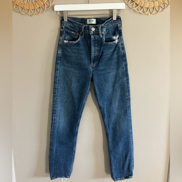 AGOLDE Riley High Rise Straight Crop Jean in Pastime Medium Wash Stretch 24 - Picture 1 of 10